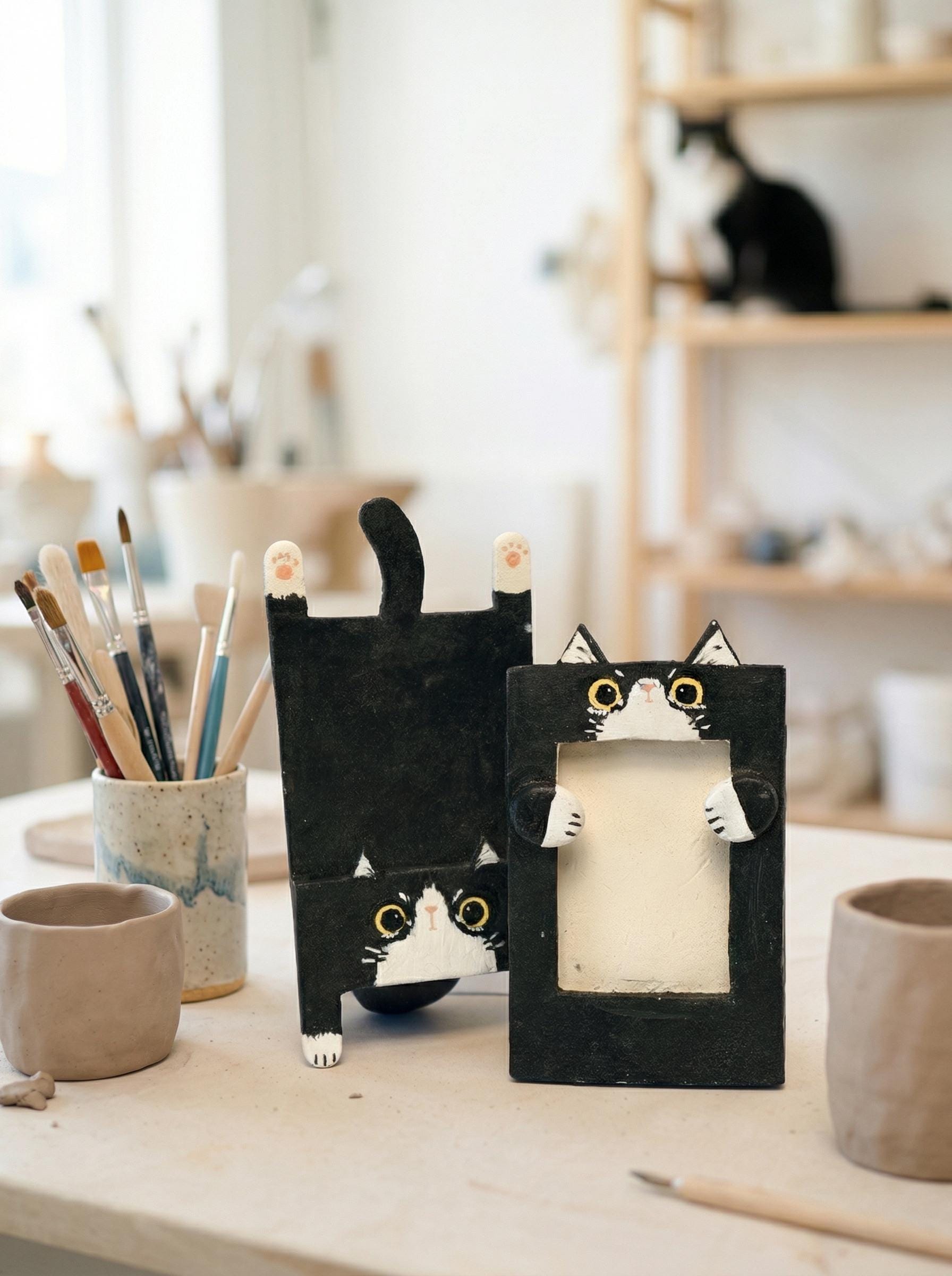 Custom Cat Portrait Ceramic Mug, Handmade Pet Pottery Art, Personalized Pet Gift