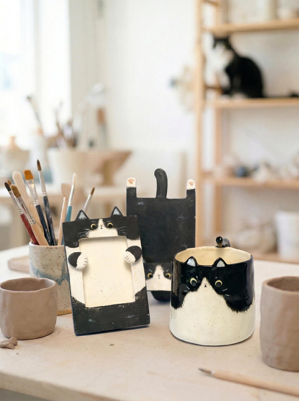 Custom Cat Portrait Ceramic Mug, Handmade Pet Pottery Art, Personalized Pet Gift