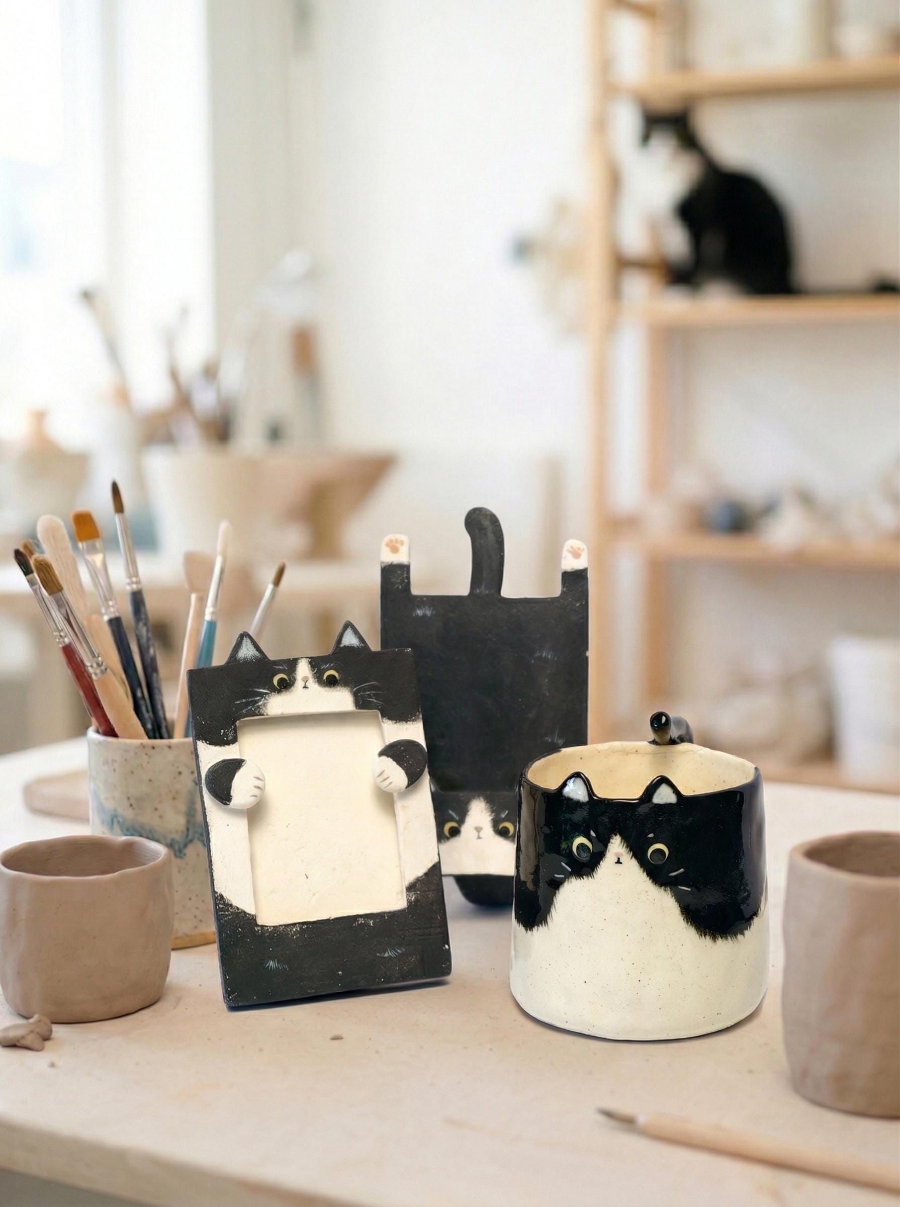 Custom Cat Portrait Ceramic Mug, Handmade Pet Pottery Art, Personalized Pet Gift