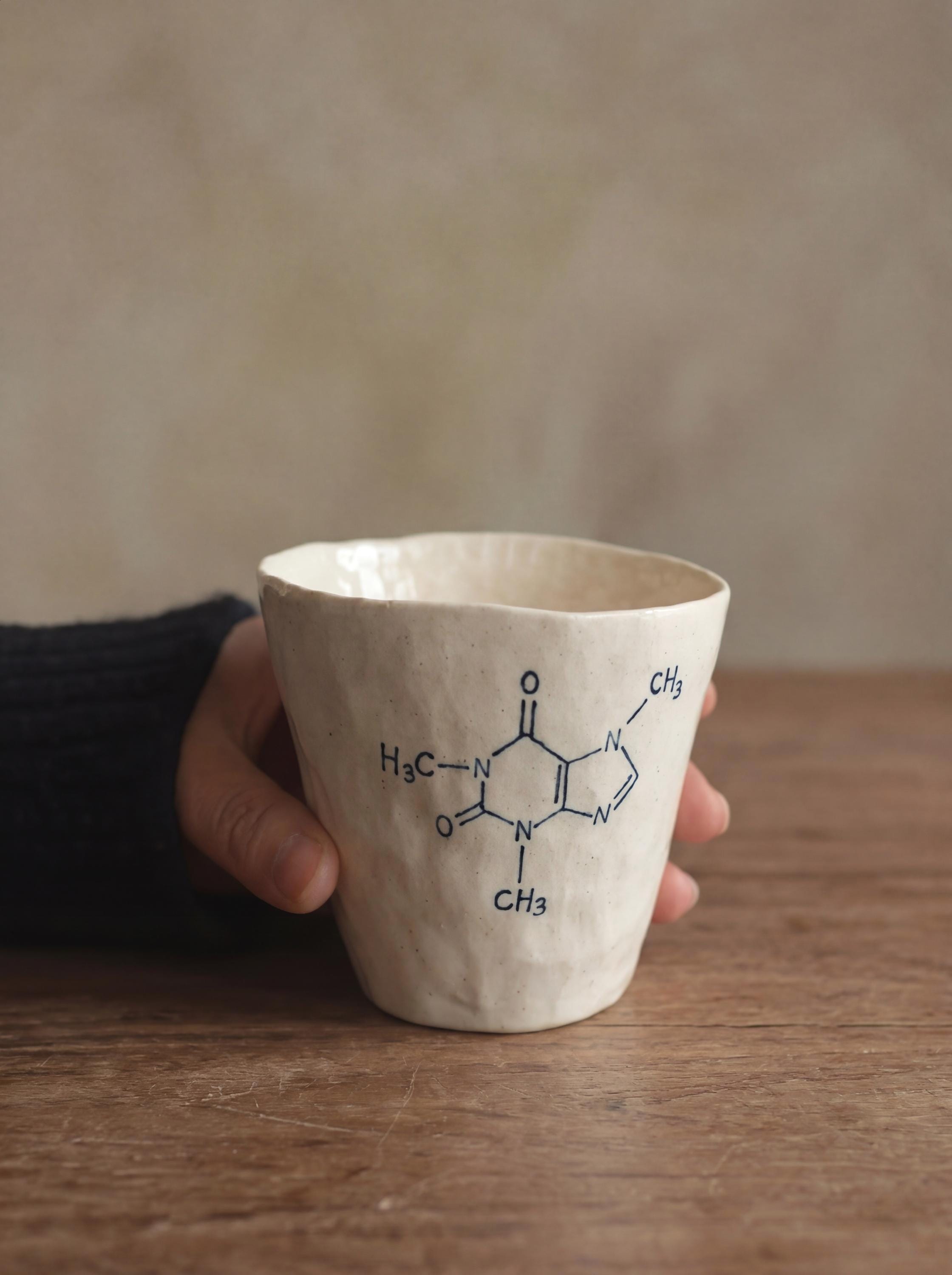 Caffeine Molecule Handbuilt Ceramic Mug 200-500ml, Handmade Chemistry Coffee Cup, Science Gift