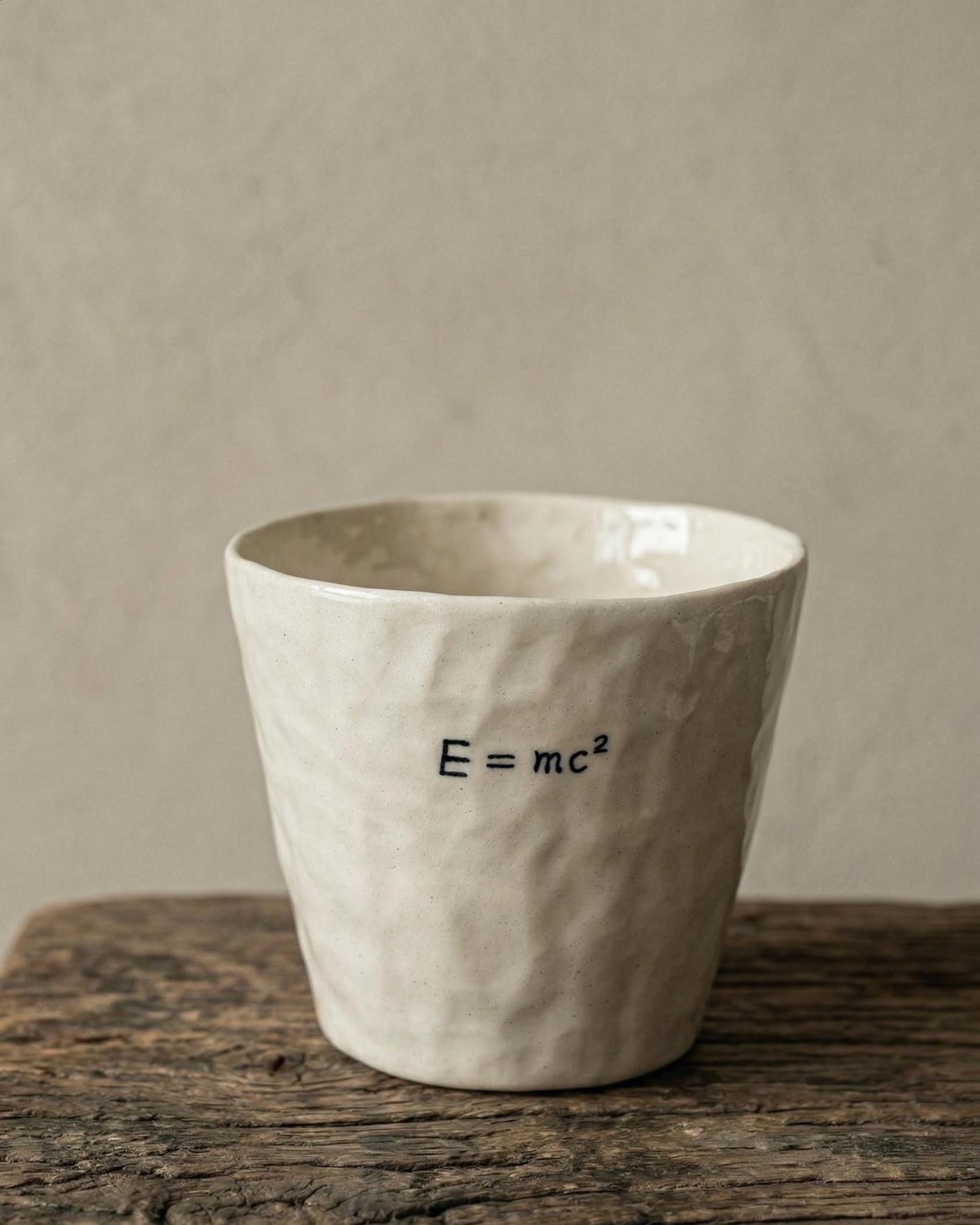 E=mc2 Handmade Ceramic Cup, Handleless Hand Pinched Pottery Tumbler, Relativity Science Gift Mug 200-500ml