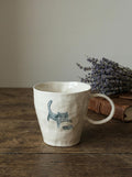 Handcrafted Ceramic Cat Mugs: Minimalist Reading Cat Pottery Coffee Cup