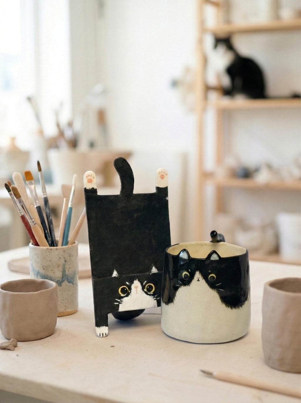 Custom Cat Portrait Ceramic Mug, Handmade Pet Pottery Art, Personalized Pet Gift
