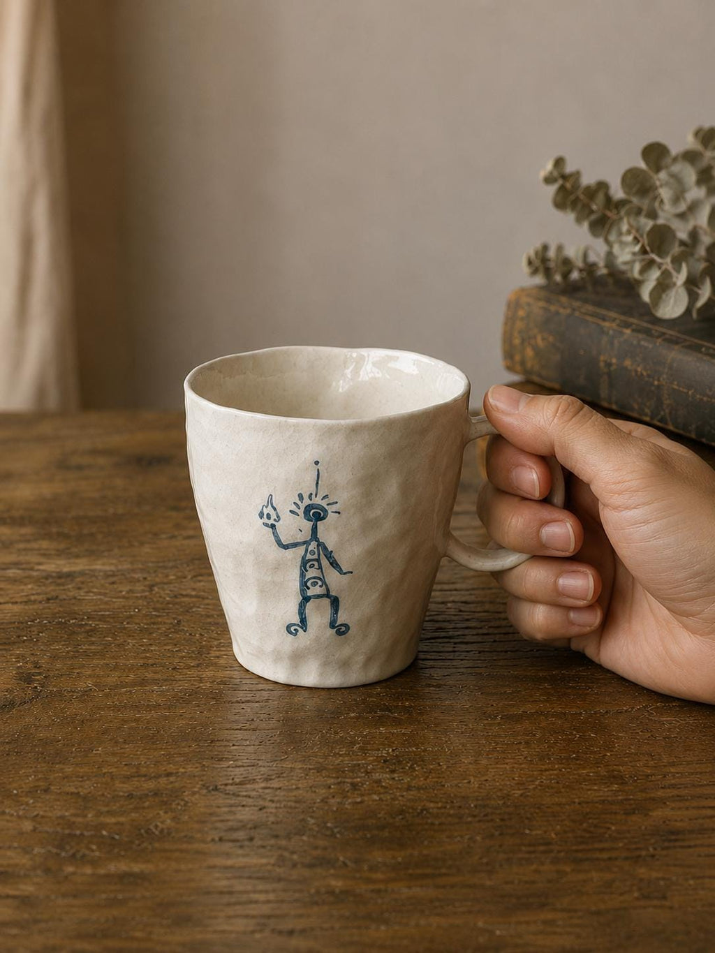 Handmade Ceramic Mug – Tribal art,Primitive Figure, Cave Art Inspired Coffee Cup