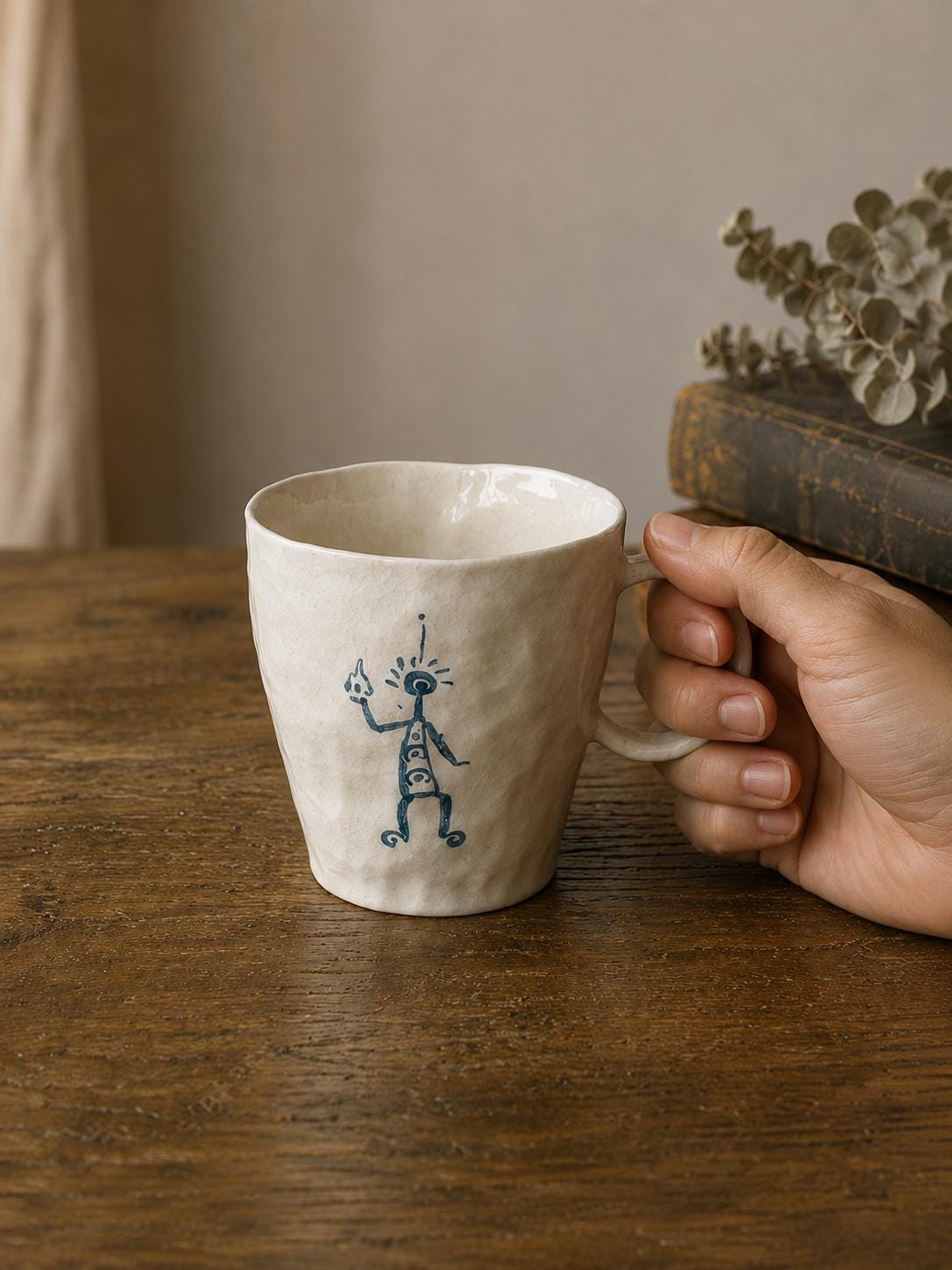 Handmade Ceramic Mug – Tribal art,Primitive Figure, Cave Art Inspired Coffee Cup