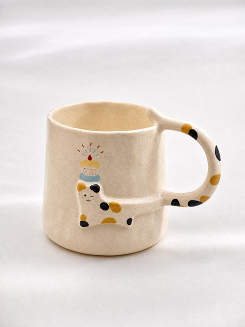Custom Birthday Cat Mug, Handmade Ceramic Cat Tail Cup, Personalized Pet Gift