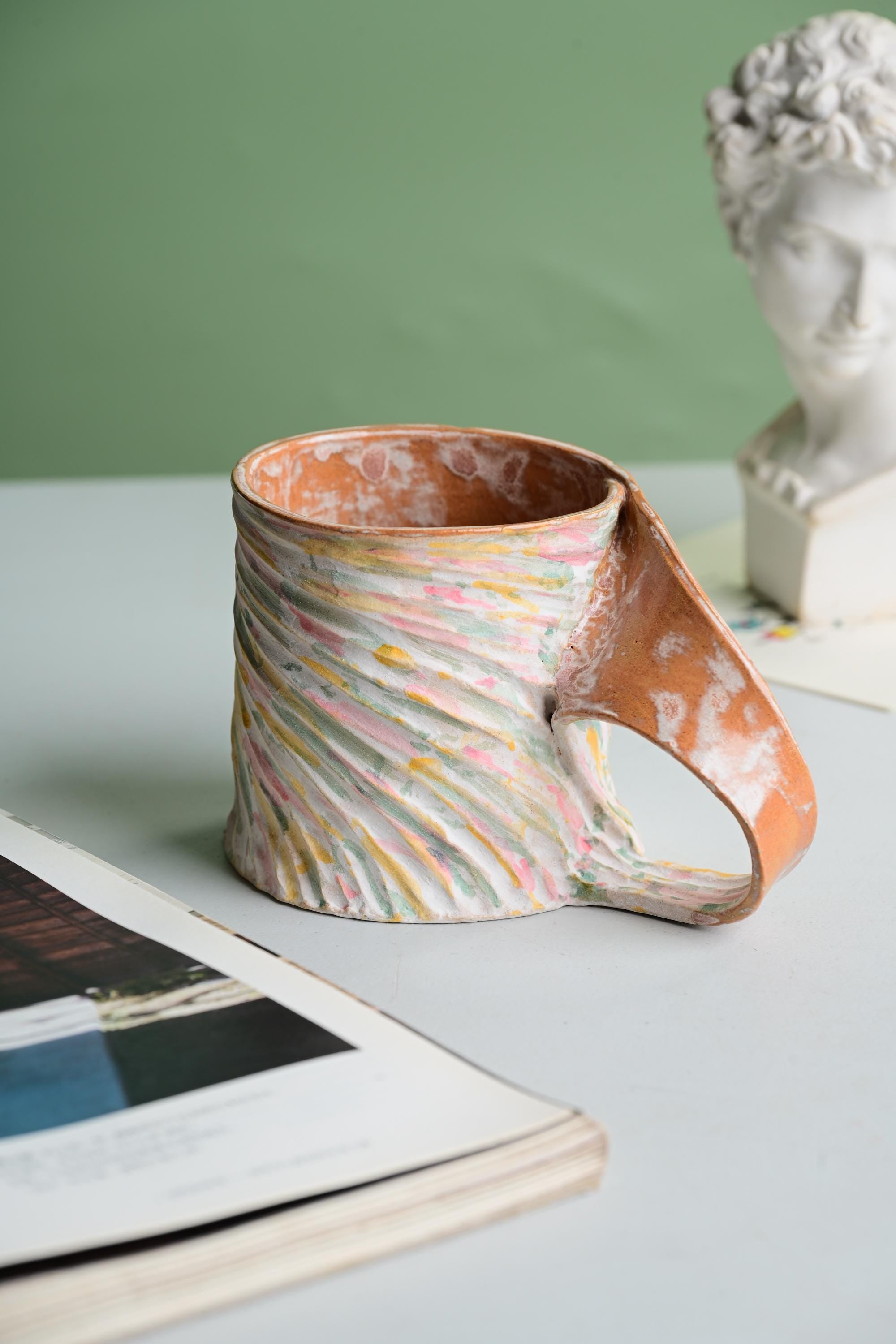 Mobius - Candy Macaron Handmade Ceramic Mug, Colorful Sculptural Coffee Cup, Unique Pottery Gift