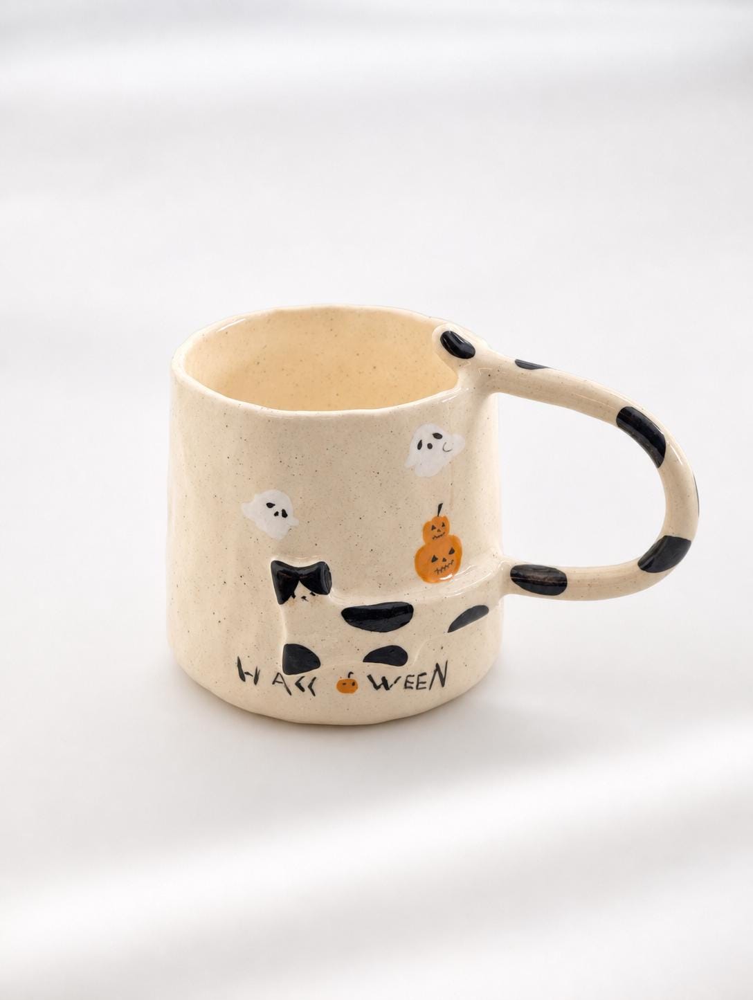 Handmade Cat Tail Mug, Custom Pet Portrait, Halloween Theme Ceramic Cup