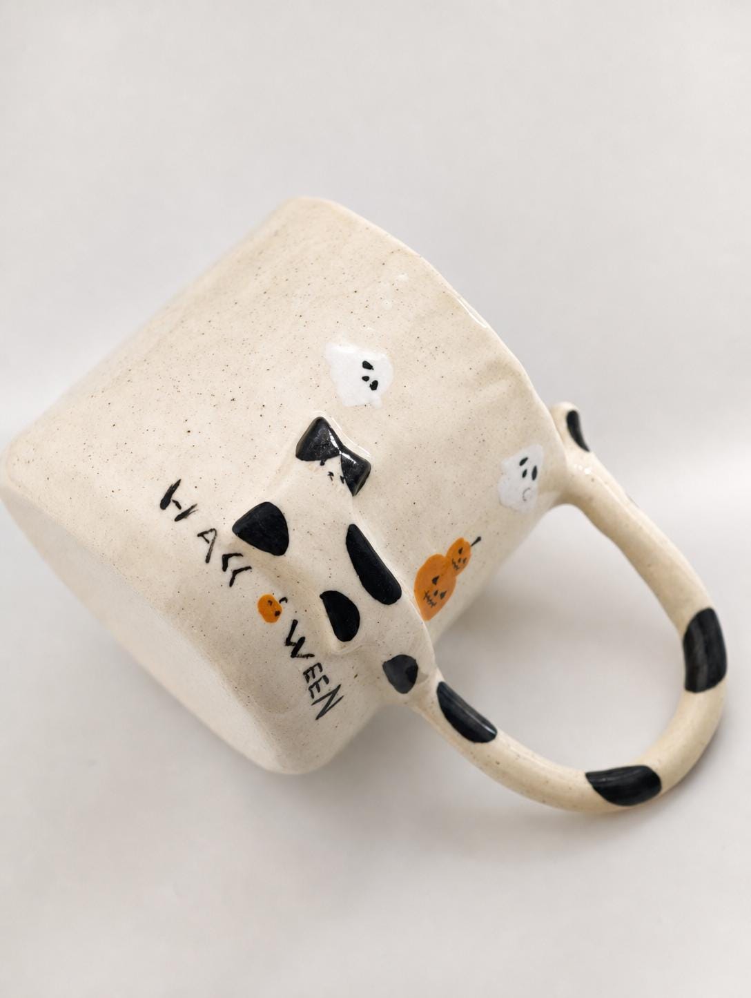 Handmade Cat Tail Mug, Custom Pet Portrait, Halloween Theme Ceramic Cup