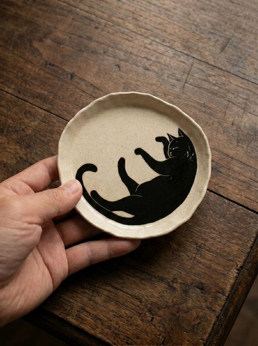 Handmade Ceramic Kitty Mug and Coaster Set