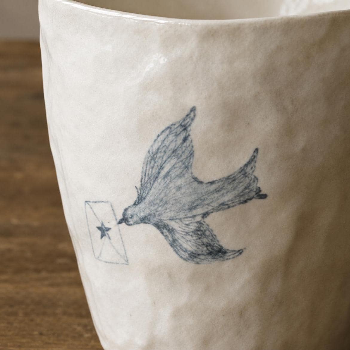 Hand-Painted Carrier Pigeon Ceramic Mug, Minimalist Bird Line Art Coffee Cup