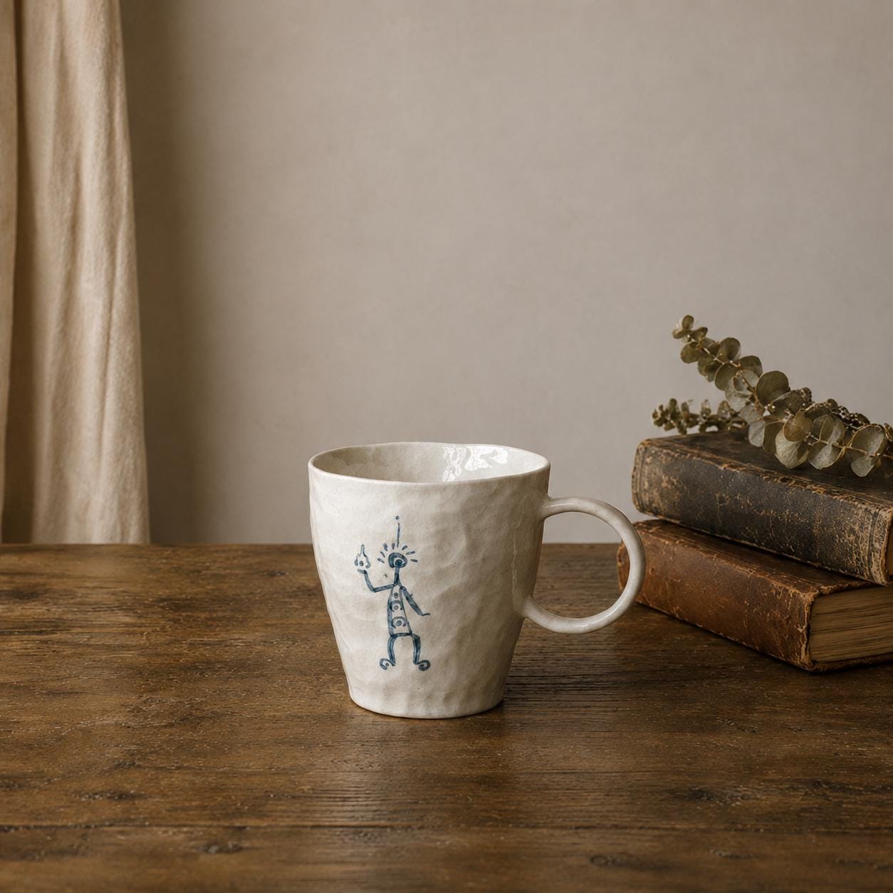 Handmade Ceramic Mug – Tribal art,Primitive Figure, Cave Art Inspired Coffee Cup