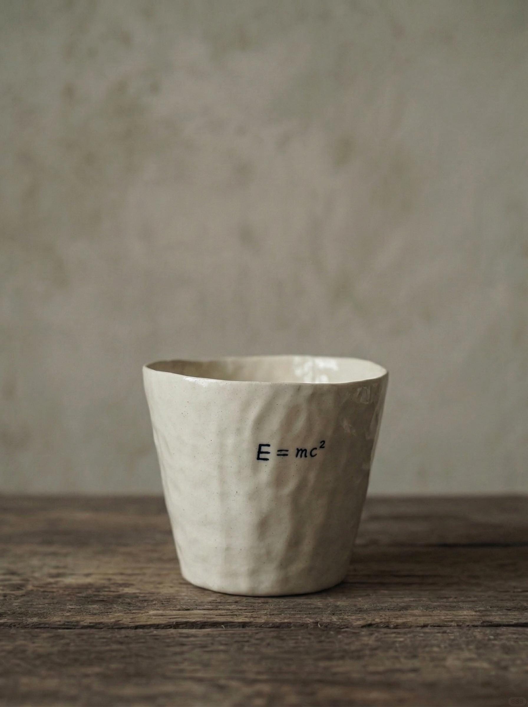 E=mc2 Handmade Ceramic Cup, Handleless Hand Pinched Pottery Tumbler, Relativity Science Gift Mug 200-500ml