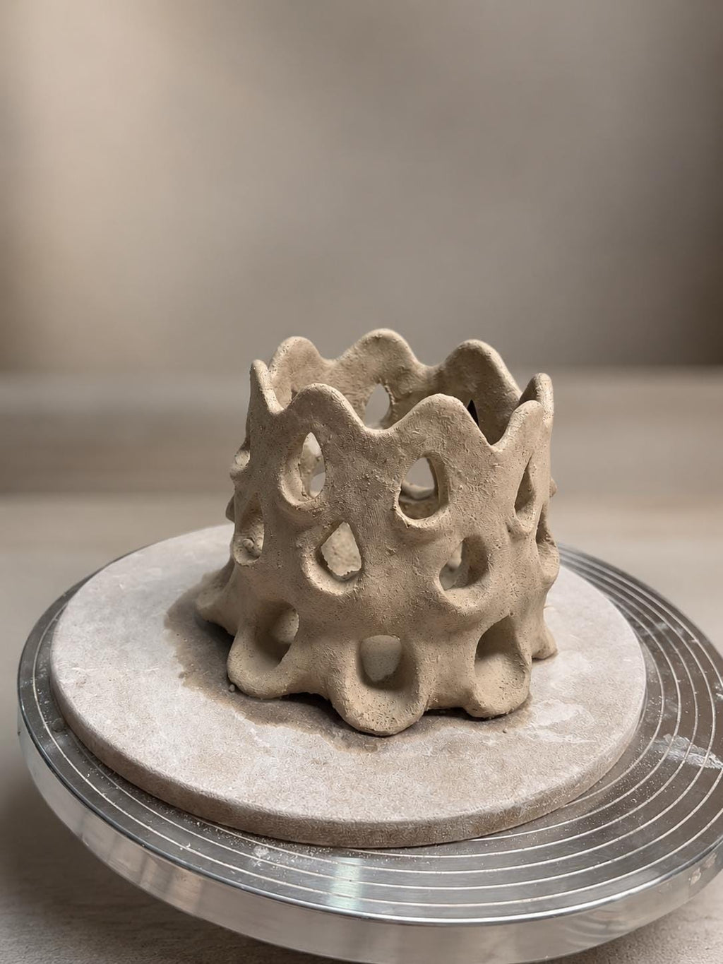 Handmade Ceramic Cutout Tealight Holder, Rustic White Candle Lantern