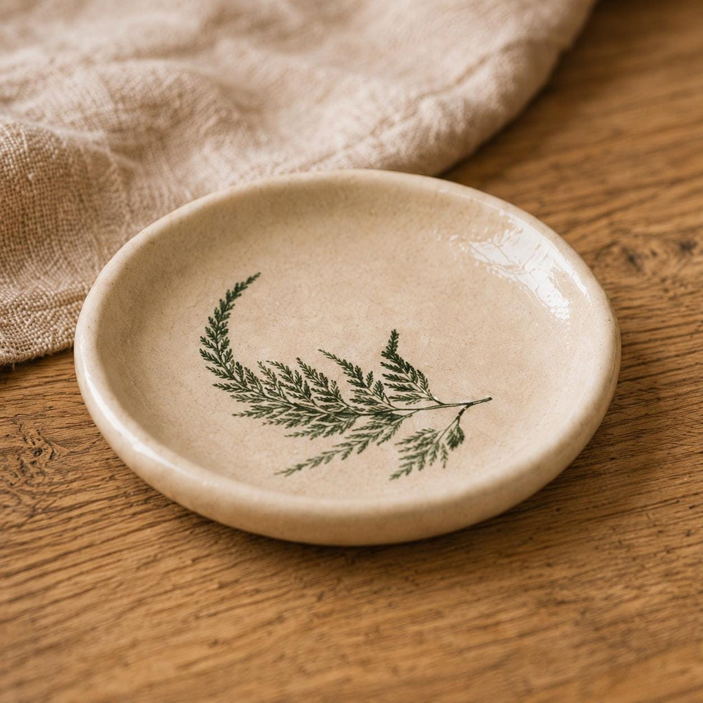 Handmade Lavender Ceramic Jewelry Dish, Botanical Trinket Tray, Nature Decor