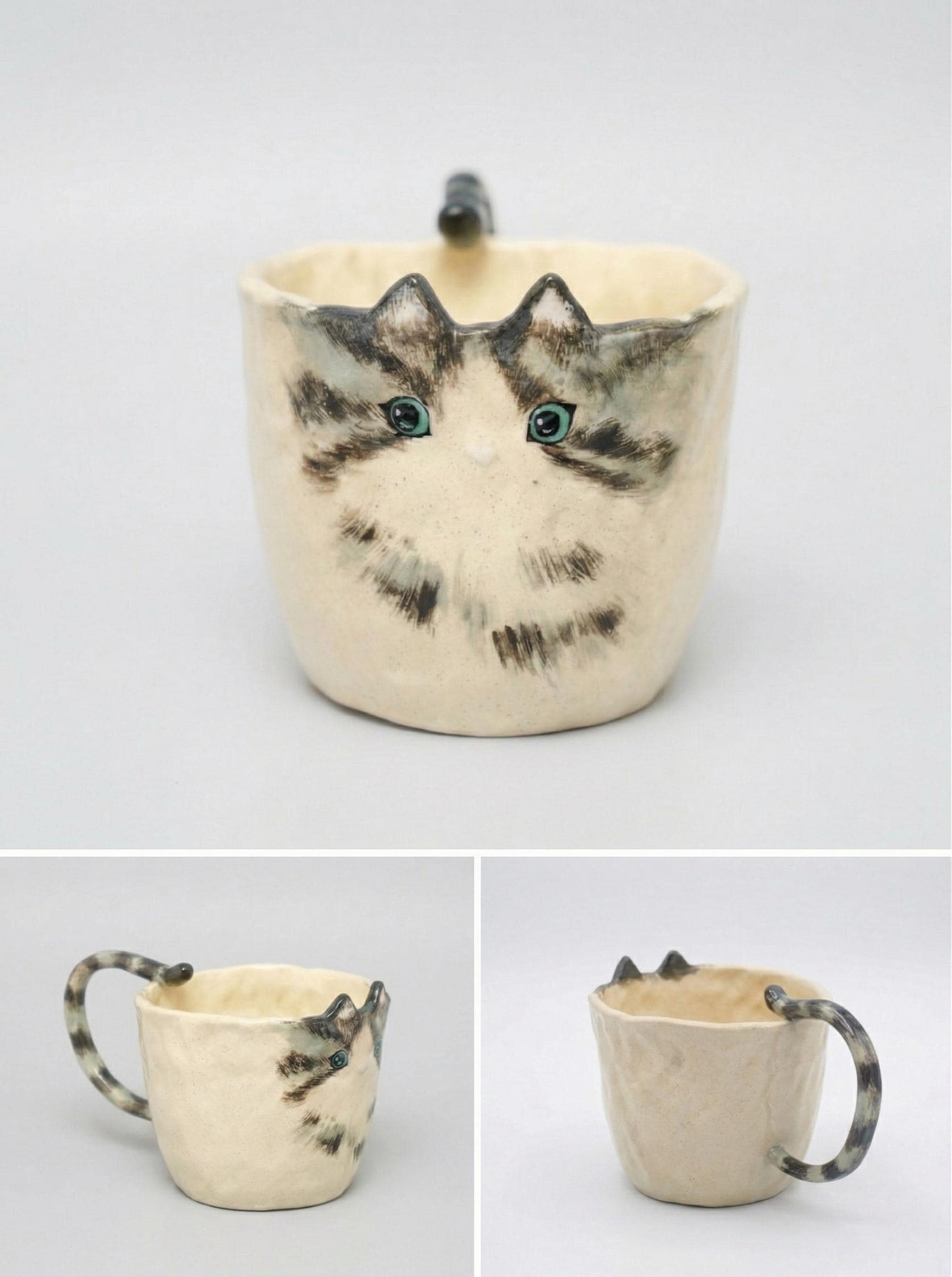 Hand-painted Cat Mug with Tail Handle, Unique for Dog Lover, Personalized Pet Gift