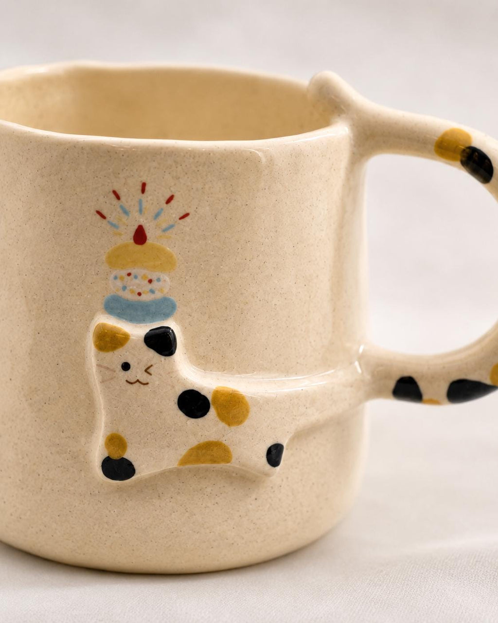 Custom Birthday Cat Mug, Handmade Ceramic Cat Tail Cup, Personalized Pet Gift