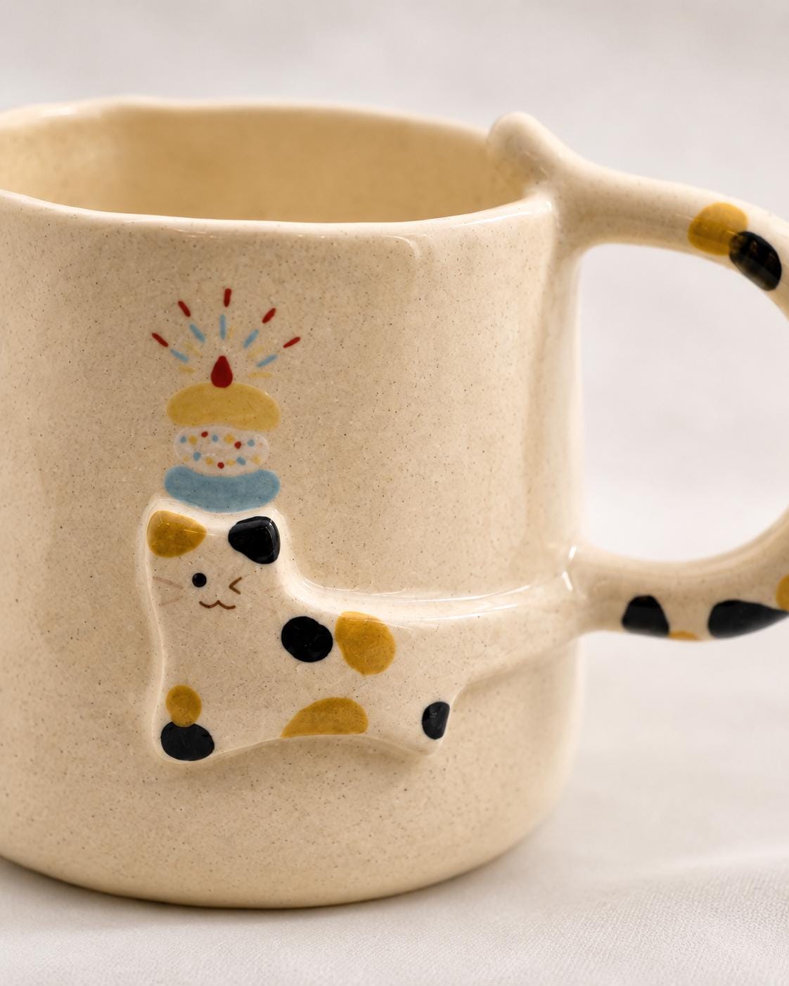 Custom Birthday Cat Mug, Handmade Ceramic Cat Tail Cup, Personalized Pet Gift