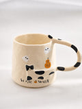 Handmade Cat Tail Mug, Custom Pet Portrait, Halloween Theme Ceramic Cup