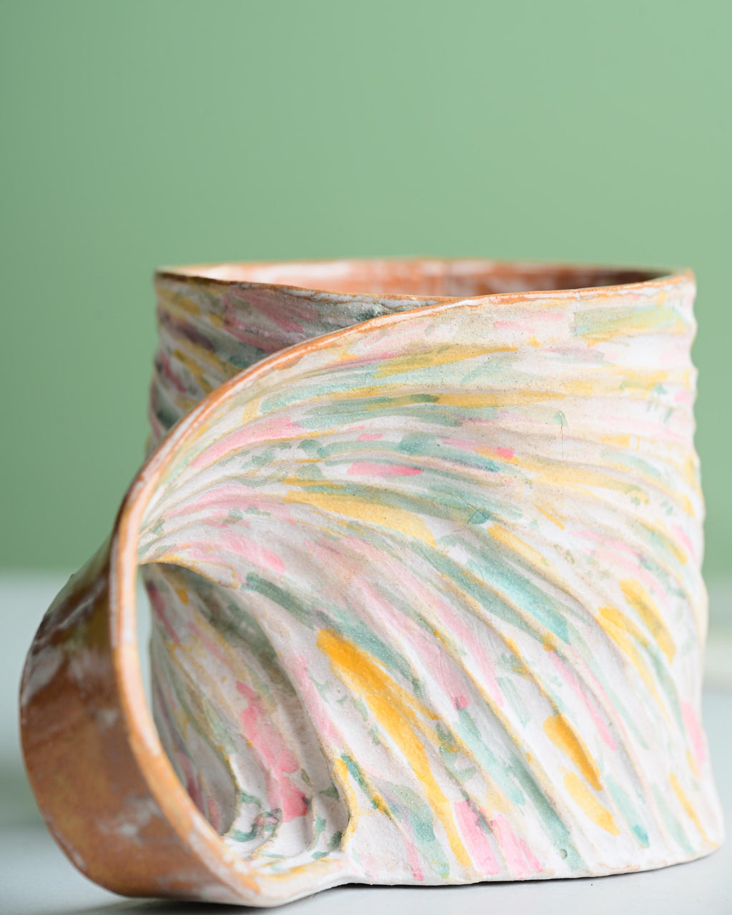 Mobius - Candy Macaron Handmade Ceramic Mug, Colorful Sculptural Coffee Cup, Unique Pottery Gift