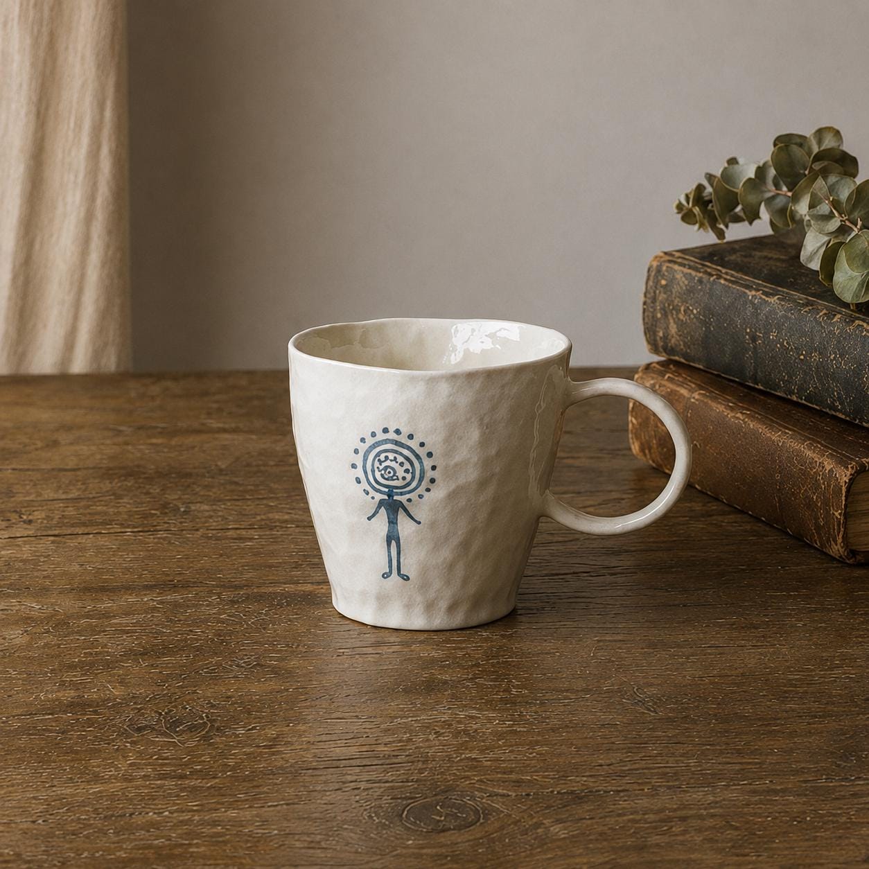 Handmade Ceramic Mug – Tribal art,Primitive Figure, Cave Art Inspired Coffee Cup