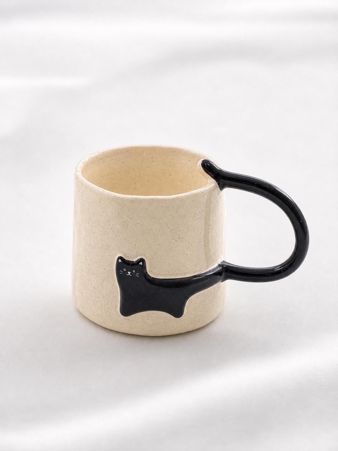 Handmade Cat Tail Mug, Custom Pet Portrait, Halloween Theme Ceramic Cup
