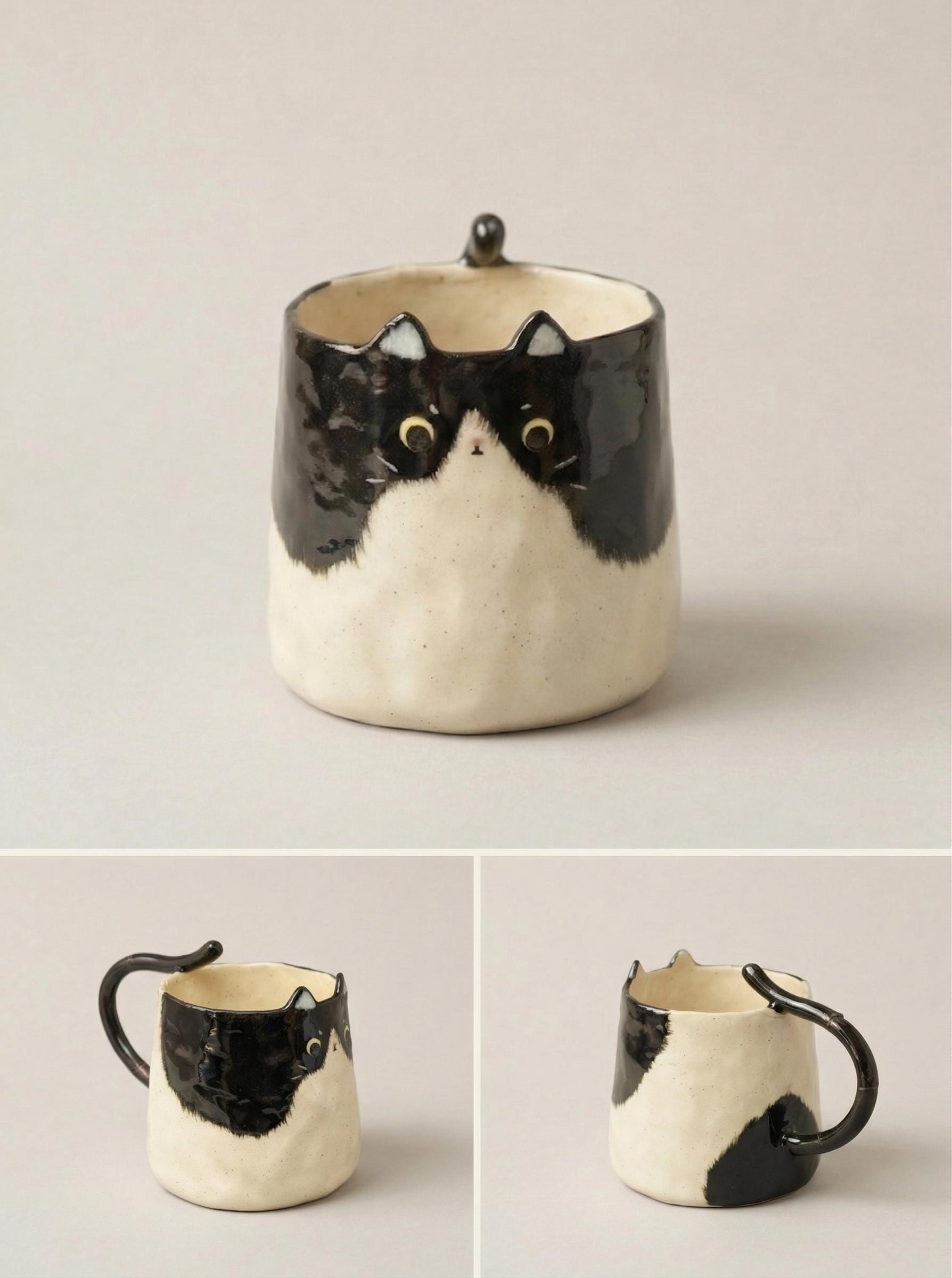 Custom Cat Portrait Ceramic Mug, Handmade Pet Pottery Art, Personalized Pet Gift