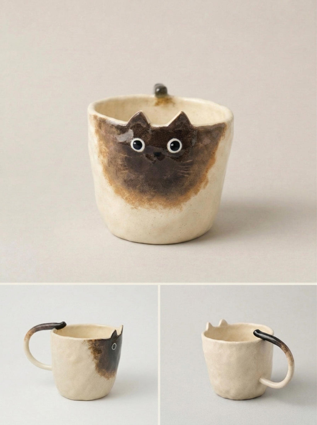 Hand-painted Cat Mug with Tail Handle, Unique for Dog Lover, Personalized Pet Gift