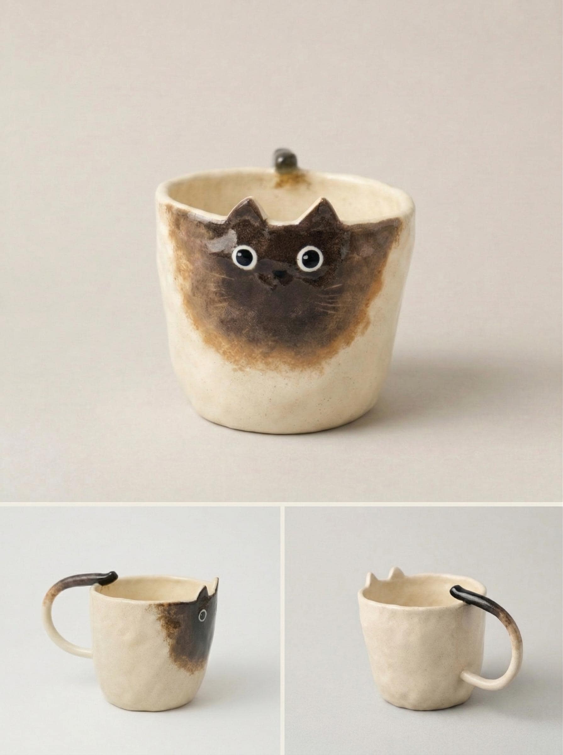 Hand-painted Cat Mug with Tail Handle, Unique for Dog Lover, Personalized Pet Gift