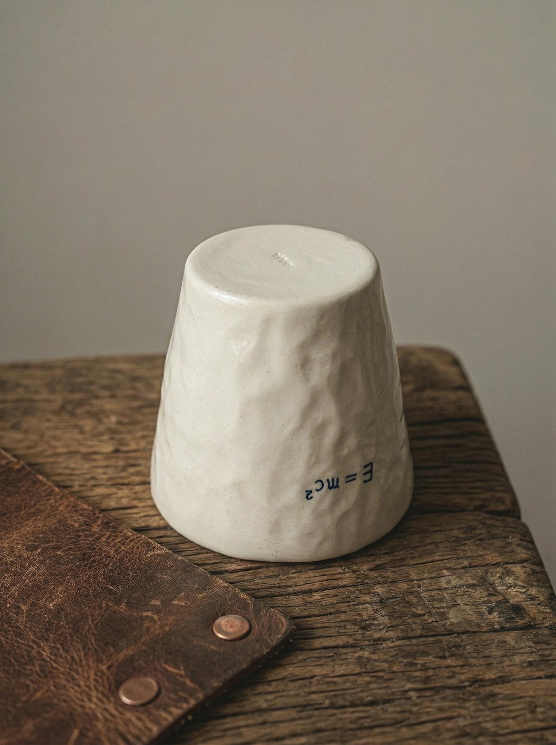 E=mc2 Handmade Ceramic Cup, Handleless Hand Pinched Pottery Tumbler, Relativity Science Gift Mug 200-500ml
