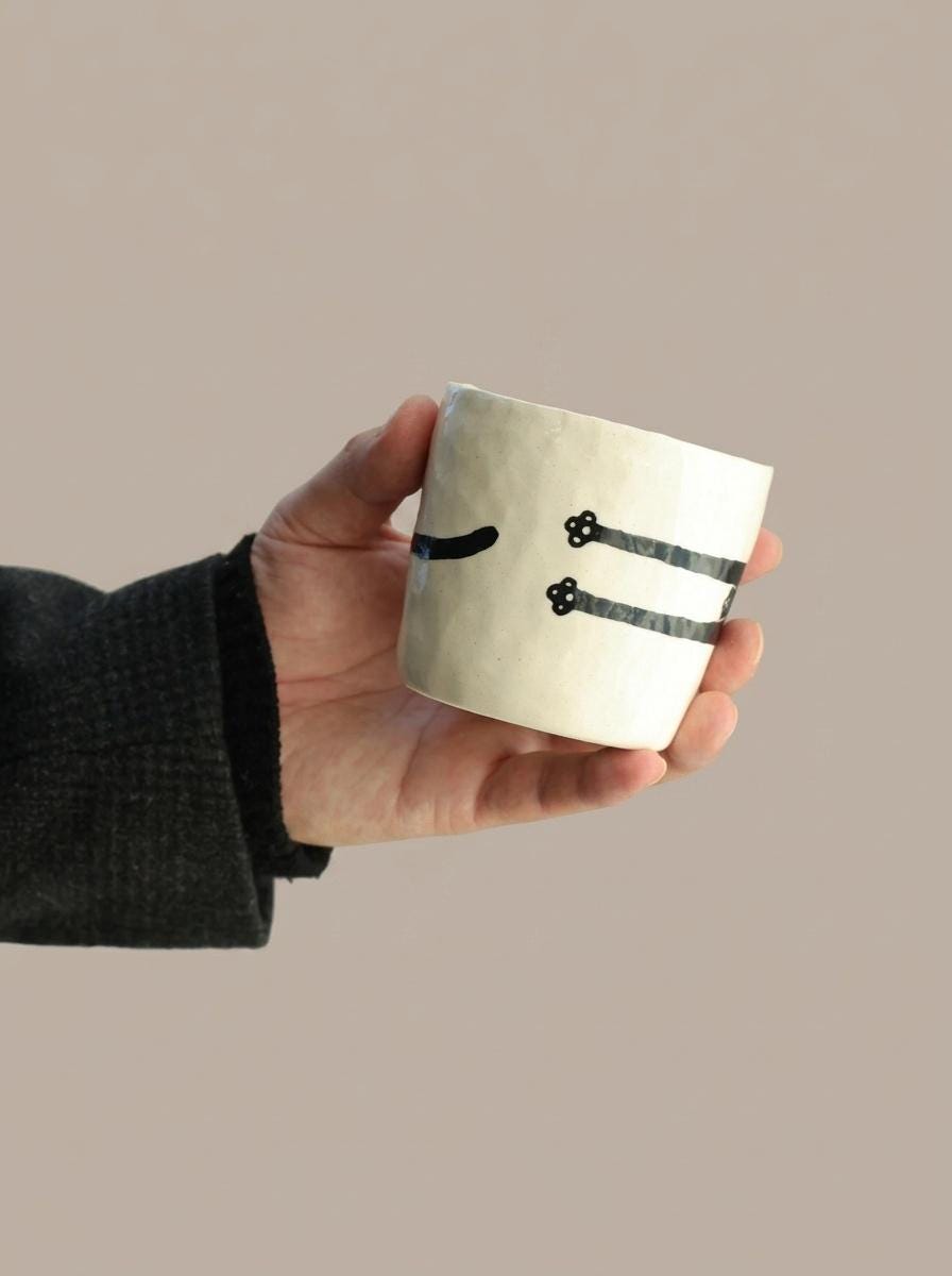 Handmade Ceramic Kitty Mug and Coaster Set