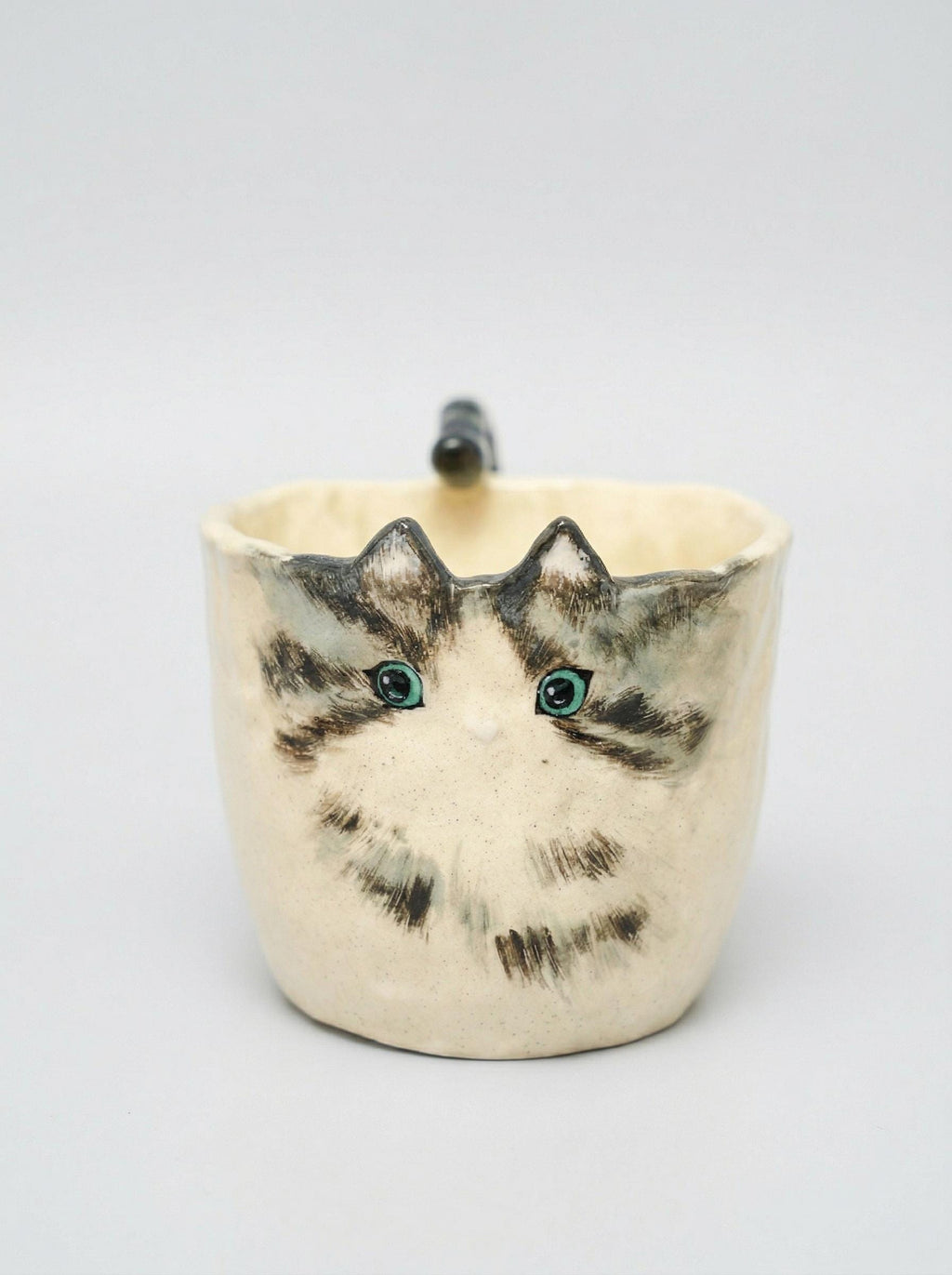 Hand-painted Cat Mug with Tail Handle, Unique for Dog Lover, Personalized Pet Gift