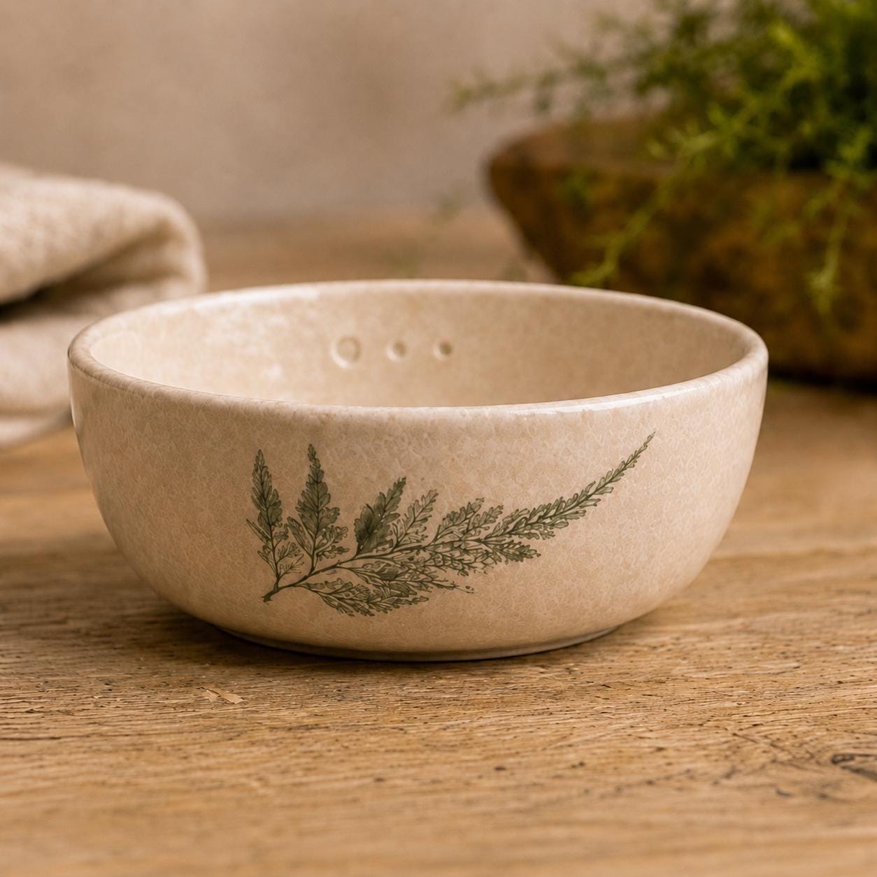 Botanical Ceramic Herb Stripper Bowl, Garlic Grater Kitchen Tool