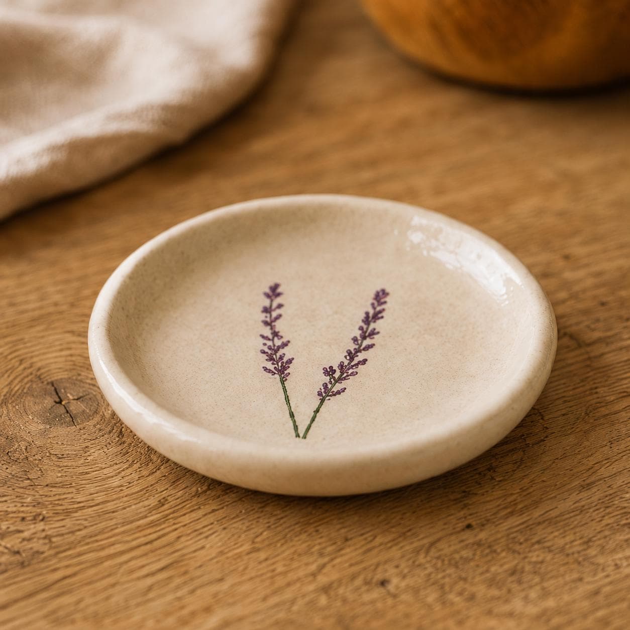 Handmade Lavender Ceramic Jewelry Dish, Botanical Trinket Tray, Nature Decor