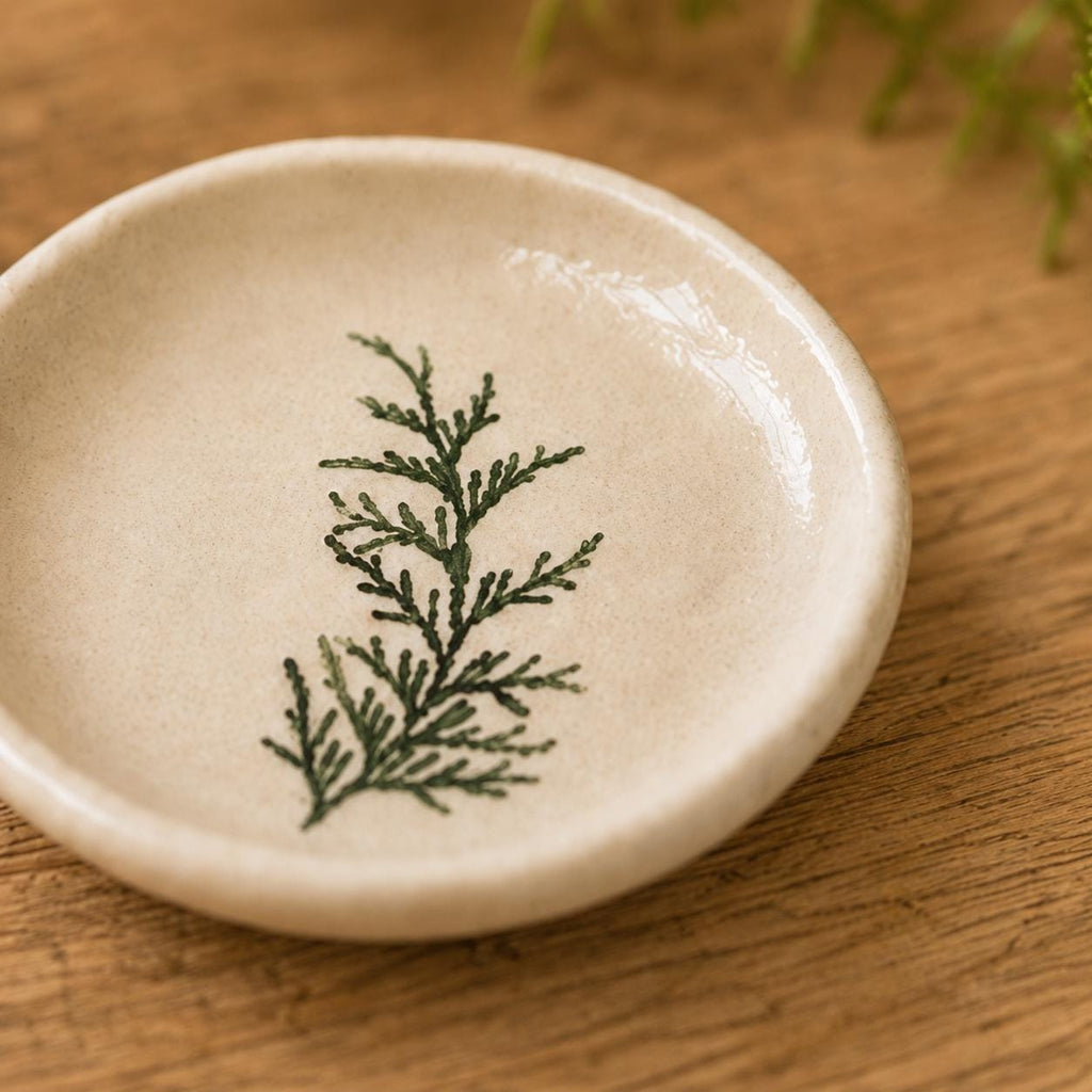 Handmade Lavender Ceramic Jewelry Dish, Botanical Trinket Tray, Nature Decor